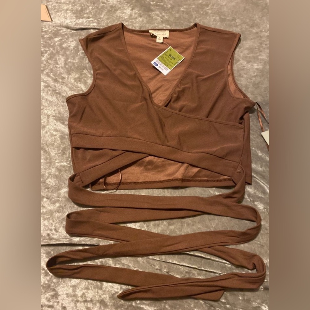 Brown wrap crop top
